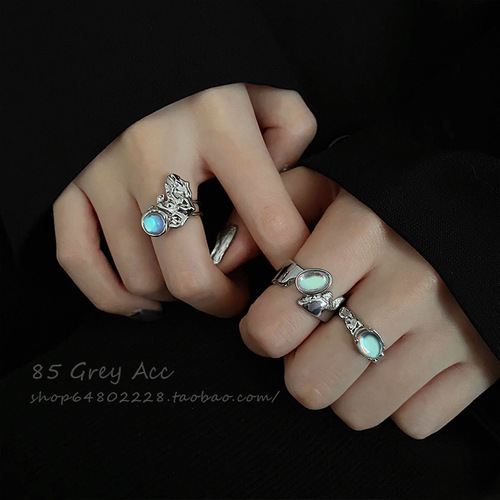 Opal stone open adjustment ring for women ins cold style niche design index finger ring versatile fashion personalized ring