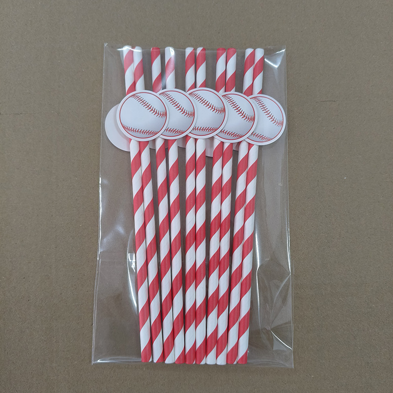 Tarjetas de béisbol transfronterizas paja de papel desechable degradable paja de postre pastel bar fiesta decoración paja
