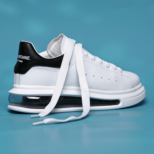 Men's White Sneakers Trendy Spring and Summer Air Cushion Thick Heel Height Couple's Casual Shoes Women's Leather Loafers