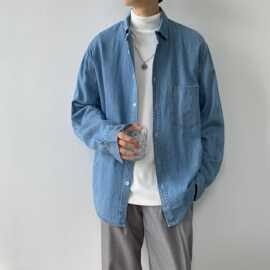 衬衣外套牛仔春秋季新款外穿复古水洗韩版潮流休闲衬衫男长袖宽松