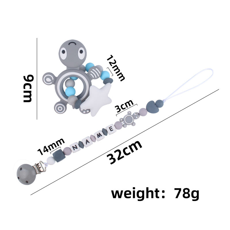 Nueva tortuga de silicona bebé mordedor de silicona Big Star molar juguete DIY bebé nombre chupete cadena traje