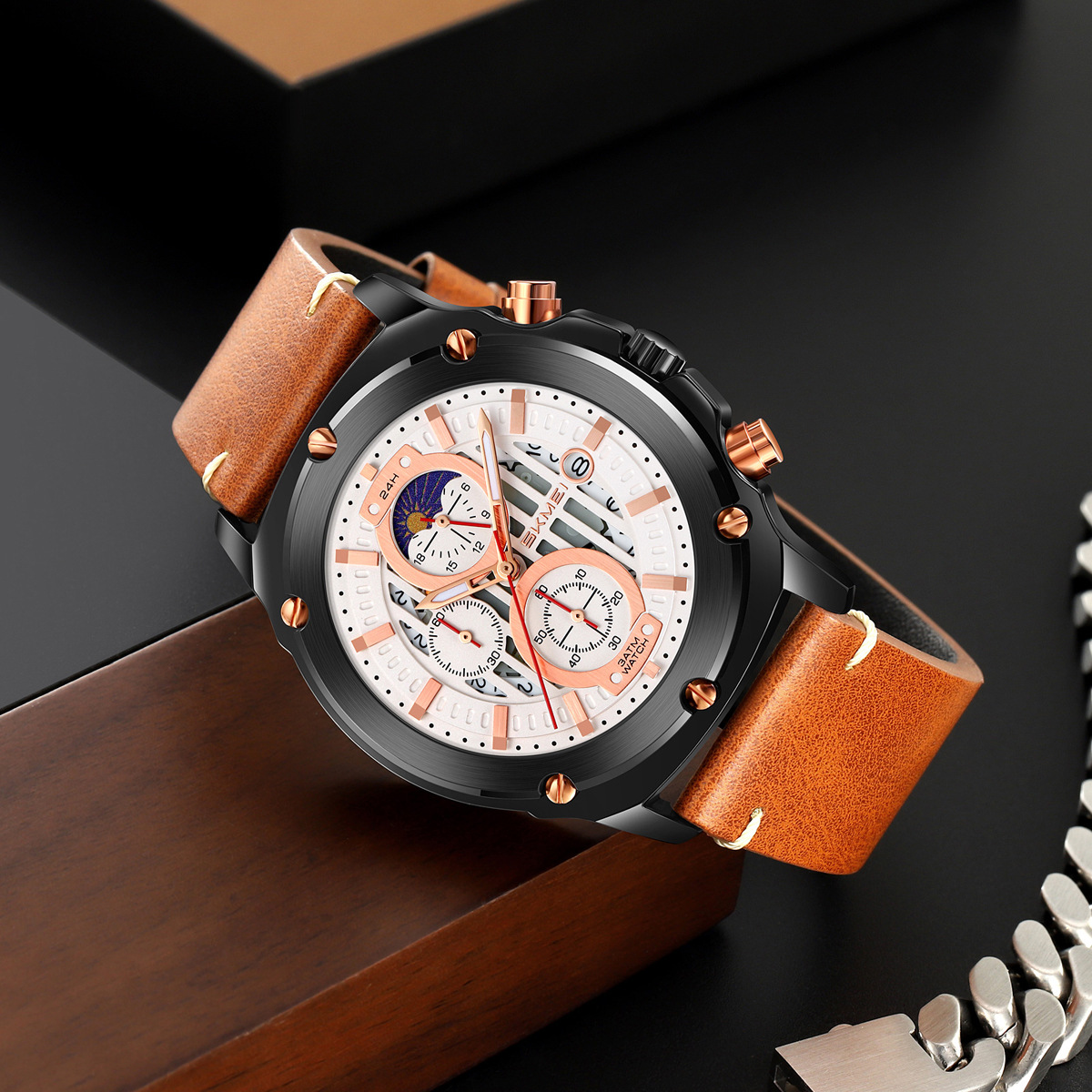 Fábrica de Meiyuantou para hombres retro estrellas mano correa hueca impermeable multifuncional relojes de cuarzo transfronterizos