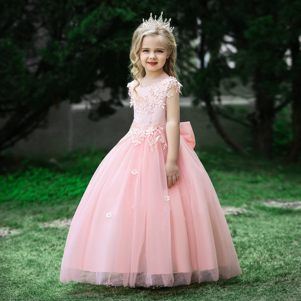 Robe De Soirée Enfant Fille Sans Manches - Broderie Papillon, Tulle, Nœud - Mariage, Danse, Fête