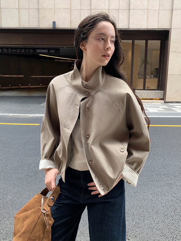 MOXI十三行女装2025秋季新款韩系上衣休闲立领短款夹克风衣外套女|undefined