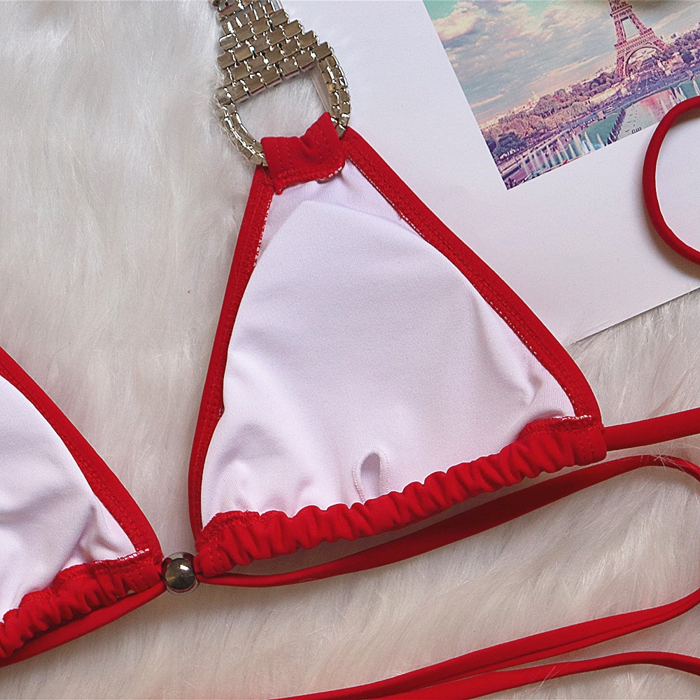 Conjunto de 2 piezas de bikini sexy con tiras y diamantes de imitación NSKLL102312