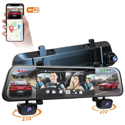 Four-recording 12-inch touch screen streaming media HD recorder radar induction sentry mode reversing image (Driving recorder) - cigarette-lighter-does-not-support-24-hour-parking-monitor-three-records-mobile-phone-interconnection