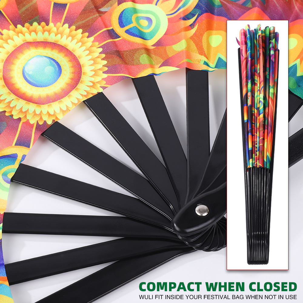 Amazon estilo caliente ventilador de kung fu de 33 cm fiesta decoración navideña ventilador plegable ventilador fluorescente colorido de gran tamaño