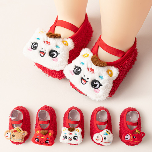 Christmas Reindeer Baby Floor Socks Santa Baby Toddler Kids Socks Red Reindeer Learning to Walk Sock Set