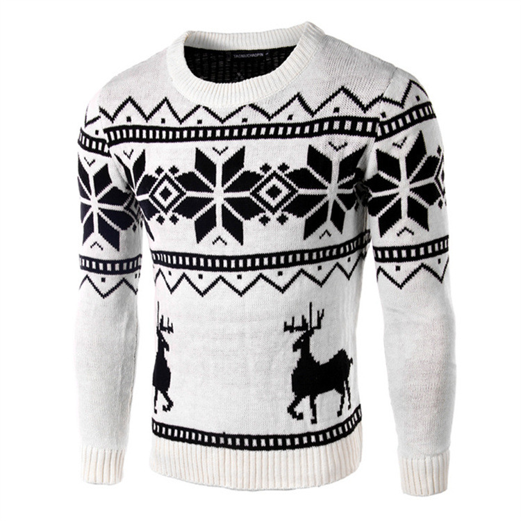 Autumn and winter cross-border foreign trade sweaters fashionable round neck sweaters snowflake elk jacquard Christmas sweaters for men and women