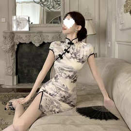 新款中式气质改良复古国风少女日常旗袍夏季收腰开叉显瘦连衣裙