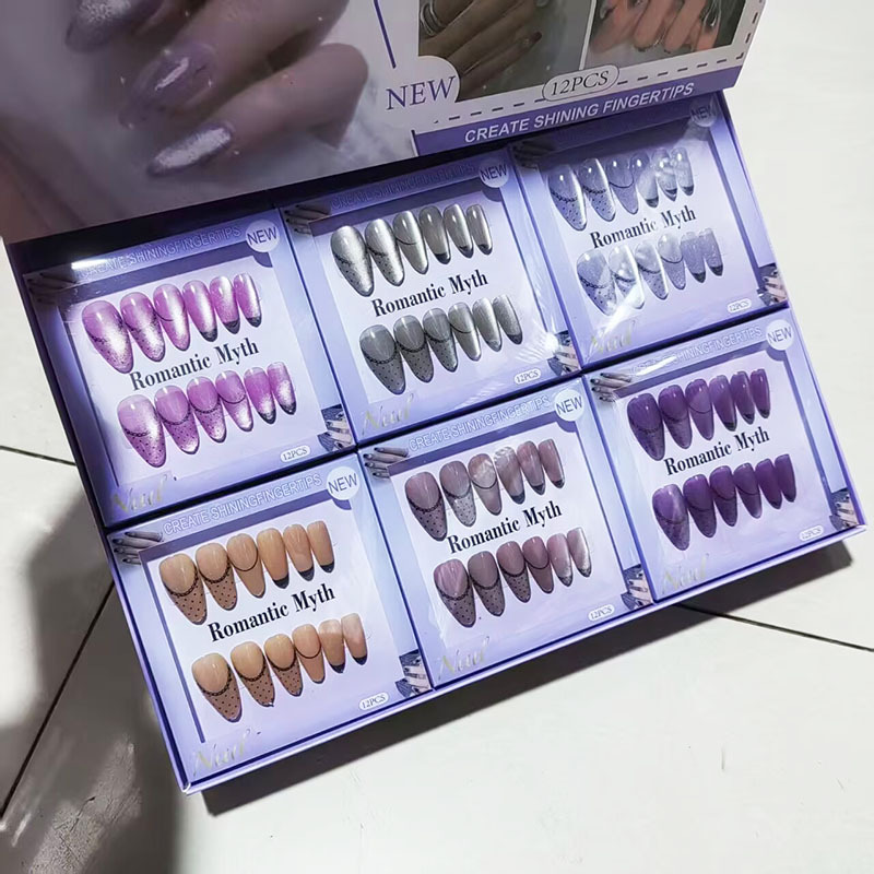 Nuevo desgaste de la serie de mariposa de uñas etiquetas de uñas niñas caja de almacenamiento transparente etiquetas de uñas falsas niñas etiquetas de uñas cortas