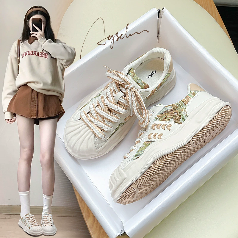 Белые туфли на толстой подошве Augustón, женские туфли на осень/зиму 2022, Новые повседневные туфли с рисунком маслом для маленьких ног