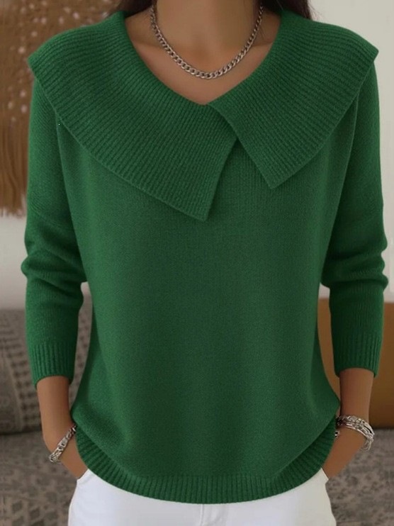 Women's Clothing Fashion Retro Slimming Collar Sweater For Women Style Versatile Knitwear Elegant Look For Formal & Casual For Women_ecoleips.com