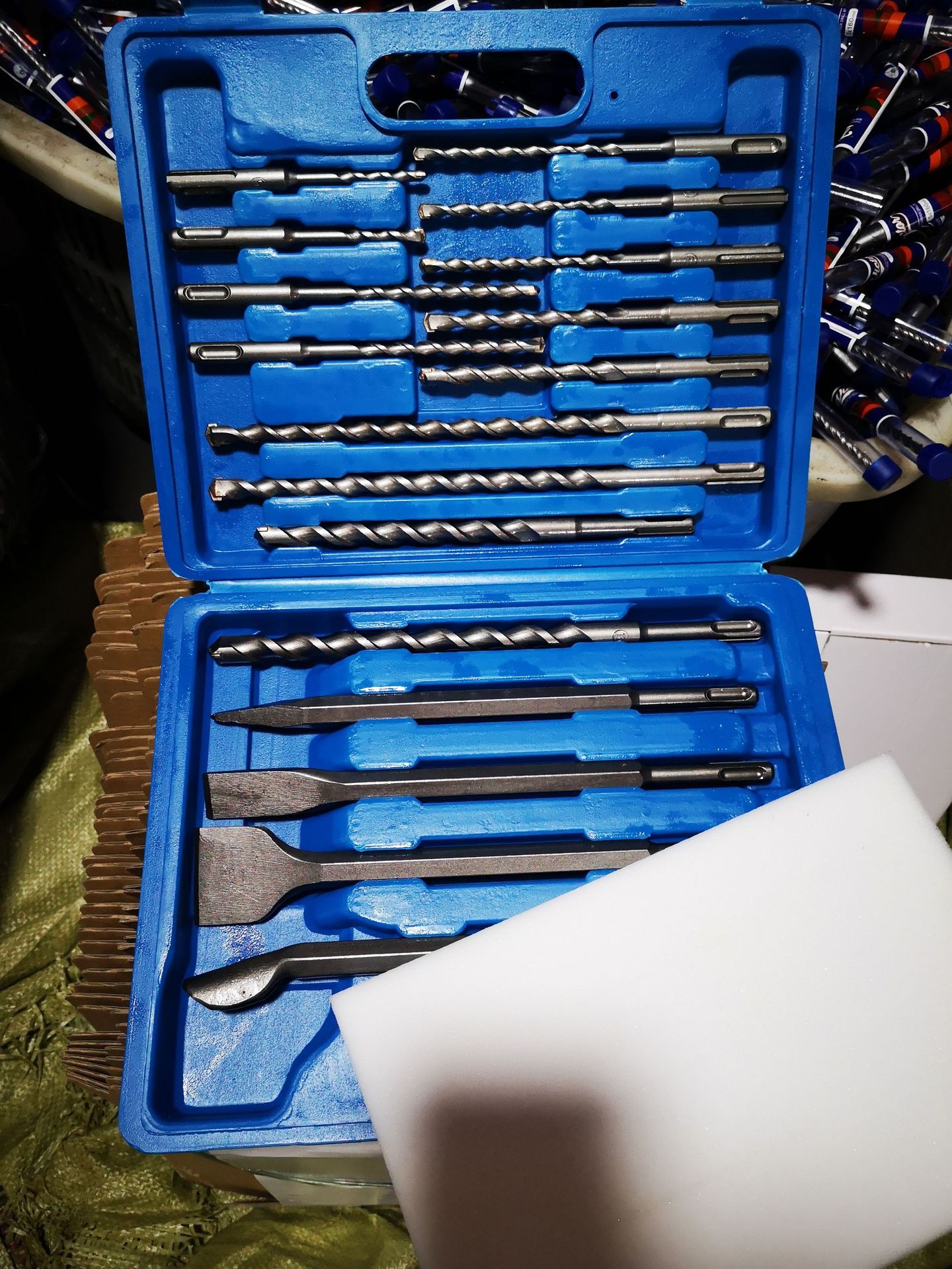 Juego de brocas y cinceles para martillo eléctrico, kit de perforación y demolición con estuche, uso industrial