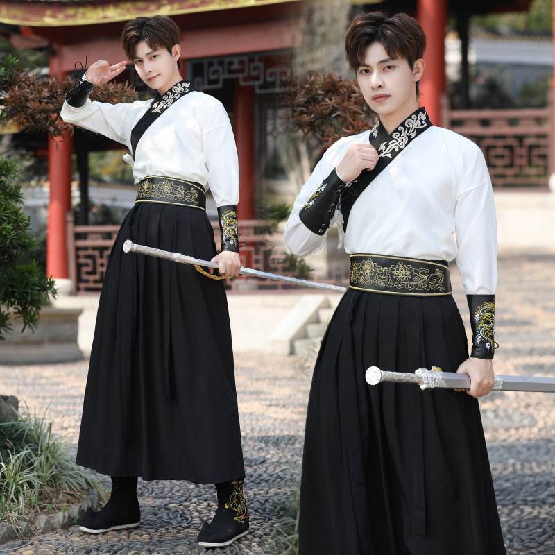 Chinese Style Men's Clothing Retro White Handsome Ancient Costume Swordsman Scholar Original Improved Hanfu Two-Piece Set Martial Arts Men Chinese Style Men's Clothing Retro White Handsome Ancient Costume Swordsman Scholar Original Improved Hanfu Two-Piece Set Martial Arts Men