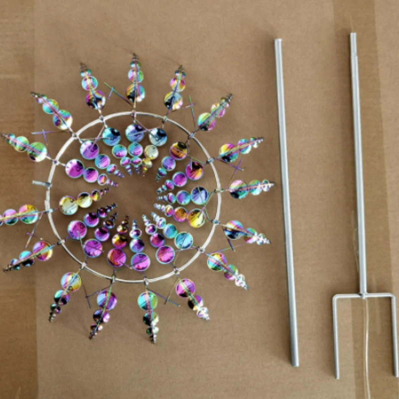 Molino de Viento Metálico Giratorio para Jardín, Colorido, Campana de Viento