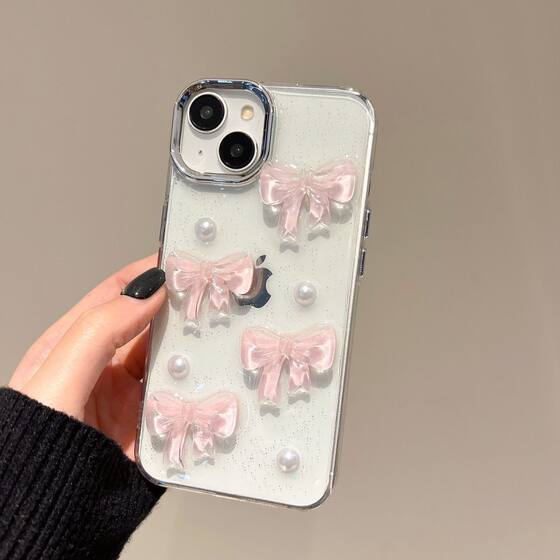 Pink Crystal Bow Apple 16promax Mobile Phone Case New iPhone15pro Girl Flash Women