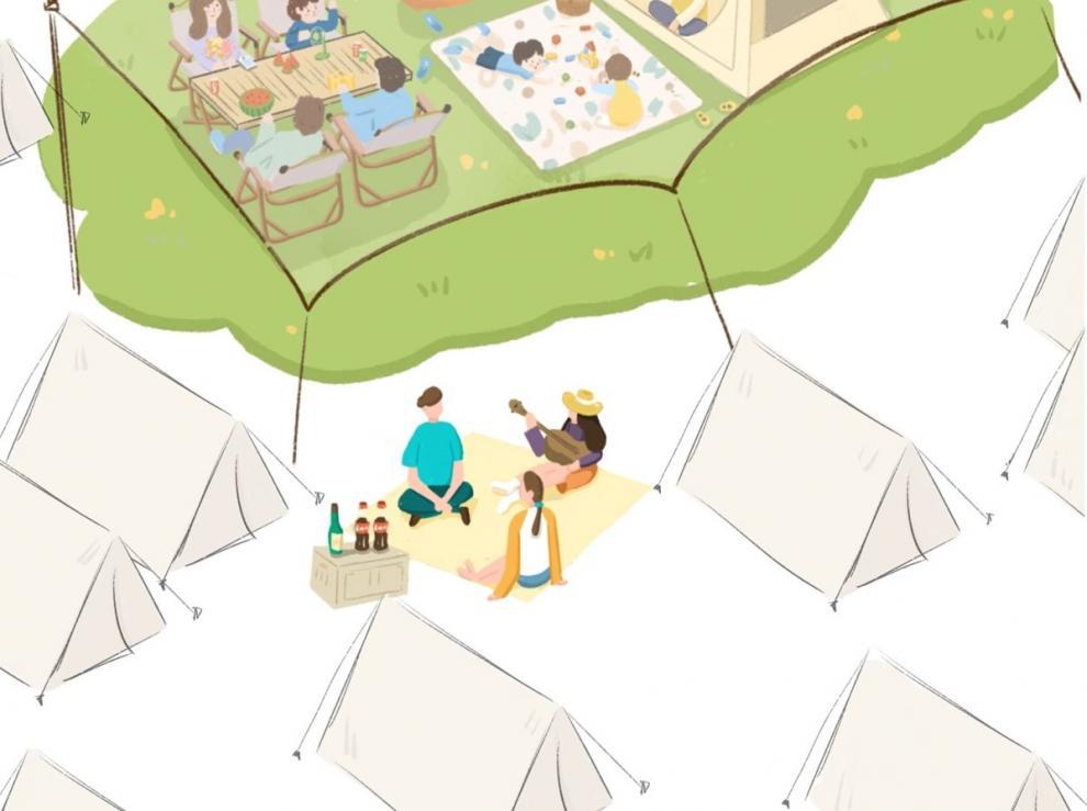 Primitive-style large outdoor tent with professional sun protection silver-coated canopy, beach sunshade, table and chairs for camping