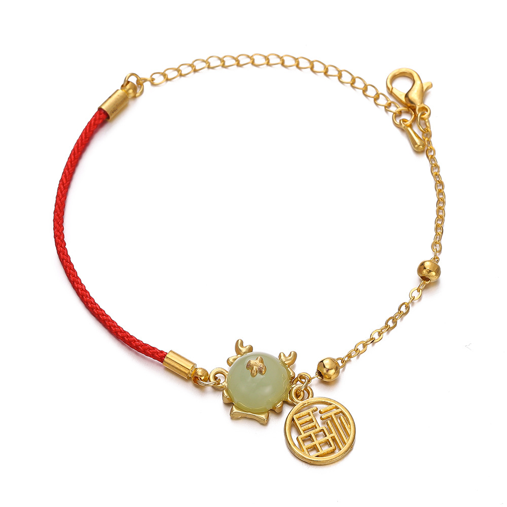 2024 dragón año rojo pulsera tejida oro suerte Zodiaco dragón nacimiento año nuevo chino pequeño regalo pulsera cuerda
