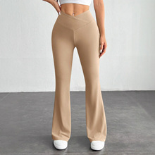 跨境欧美女装Temu亚马逊2025春夏气质简约纯色紧身高腰微喇裤