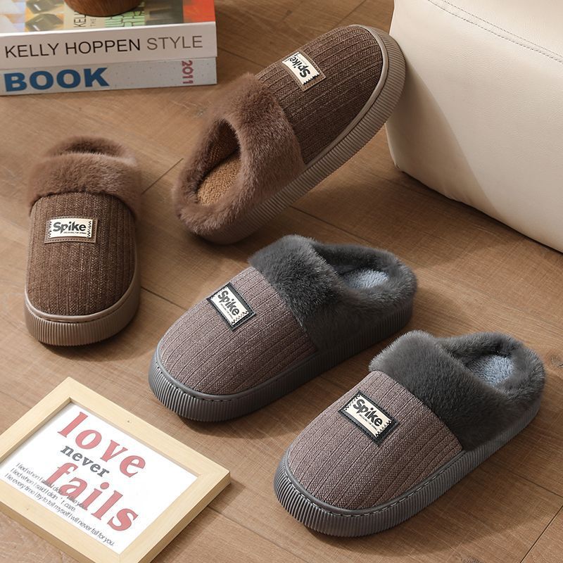 Men's Cotton Slippers for Autumn and Winter, Thick-Soled, Non-Slip, Plush, Warm, Large Size Slippers, Men's Cotton Slippers Wholesale