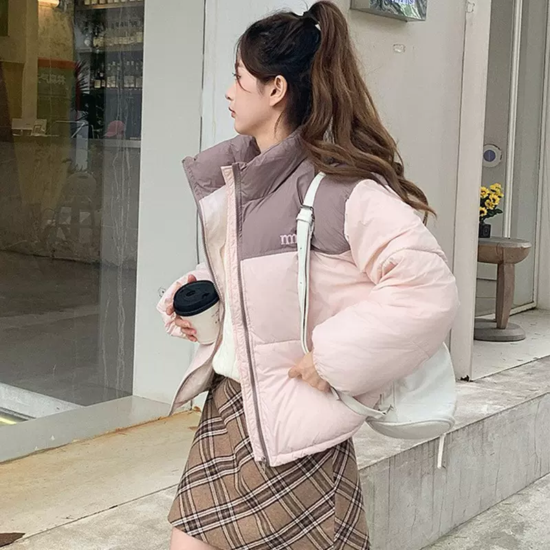 E4636设计师品牌女装可换标羽绒棉服女面包服宽松立领棉袄外套冬