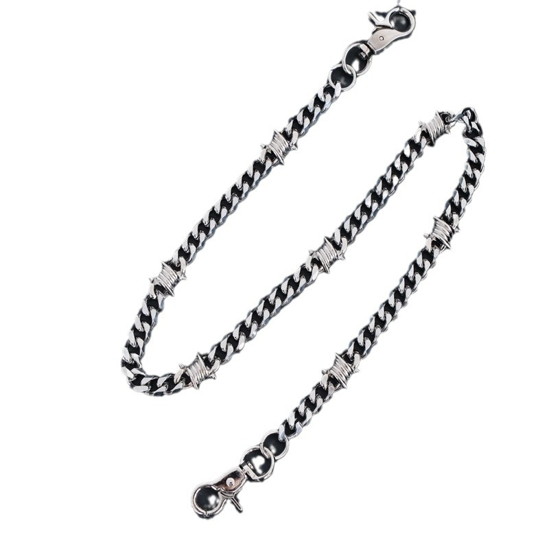 New Stainless Thorn Pants Hip Hop Punk Titanium Steel Cuban Men's Waist Jeans Accessories Chain_voghion.com
