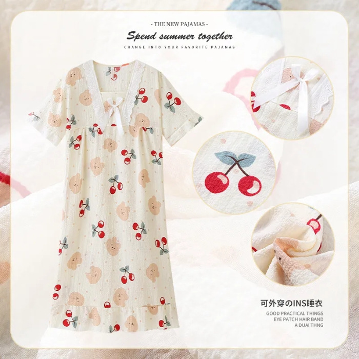 Una variedad de estilo princesa francesa de alta calidad ins estilo burbuja de algodón con volantes pijamas de las mujeres de primavera y otoño mono camisón desgaste del hogar