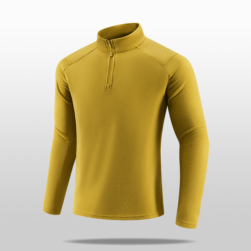 Men's Stand Collar Half-Zip Fleece Sweatshirt for Spring and Autumn Outdoor Sports, Warm Long-Sleeve Solid Color Casual Top