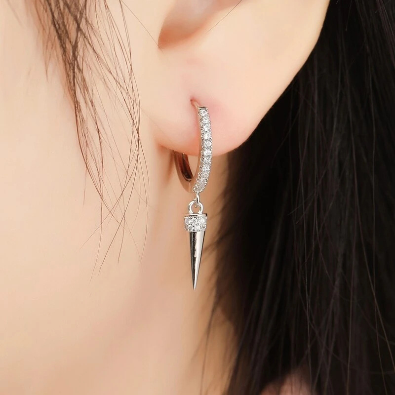 European And American Entry Lux Sterling Silver Needle Ins Geometric Cone Micro Inlaid Zircon French Style Ear Clip Fashionable Earrings Female display picture 4