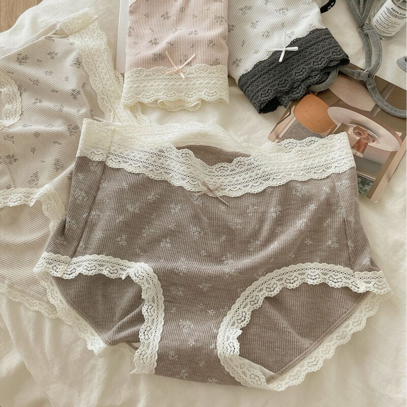 Premium Gray Coffee 50 Count Modal Floral Women's Underwear Sweet Lace Mid-Waist Category a Cotton Crotch 10A Antibacterial Hip Covering Premium Gray Coffee 50 Count Modal Floral Women's Underwear Sweet Lace Mid-Waist Category a Cotton Crotch 10A Antibacterial Hip Covering