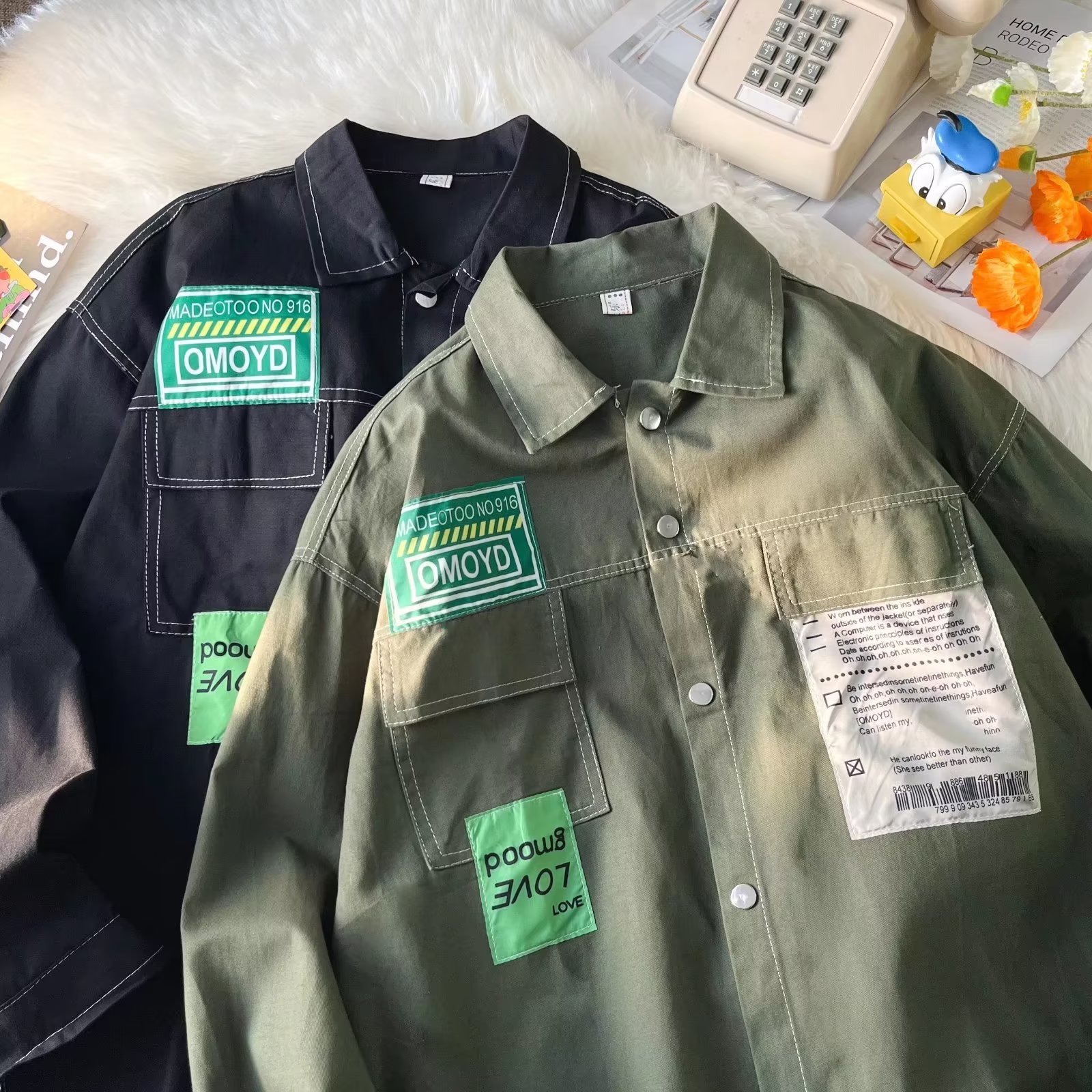 Camisa de manga larga, chaqueta de herramientas para hombres, tendencia de primavera y otoño, camisa casual suelta, ropa de otoño para hombres, estilo de Hong Kong casual