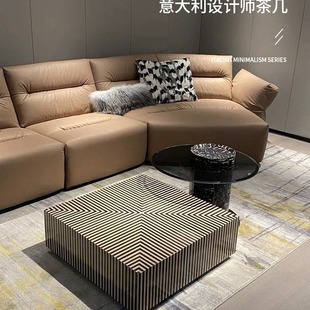 Italian minimalist combination modern light luxury living room square zebra-shaped striped tempered glass coffee table light luxury style