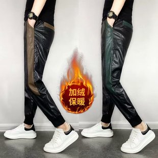2025 Spring and Autumn Men's Pu Leather Pants Slim Korean Style Trendy Brand Leather Pants Men's Handsome Small Leg Pants Youth Trousers