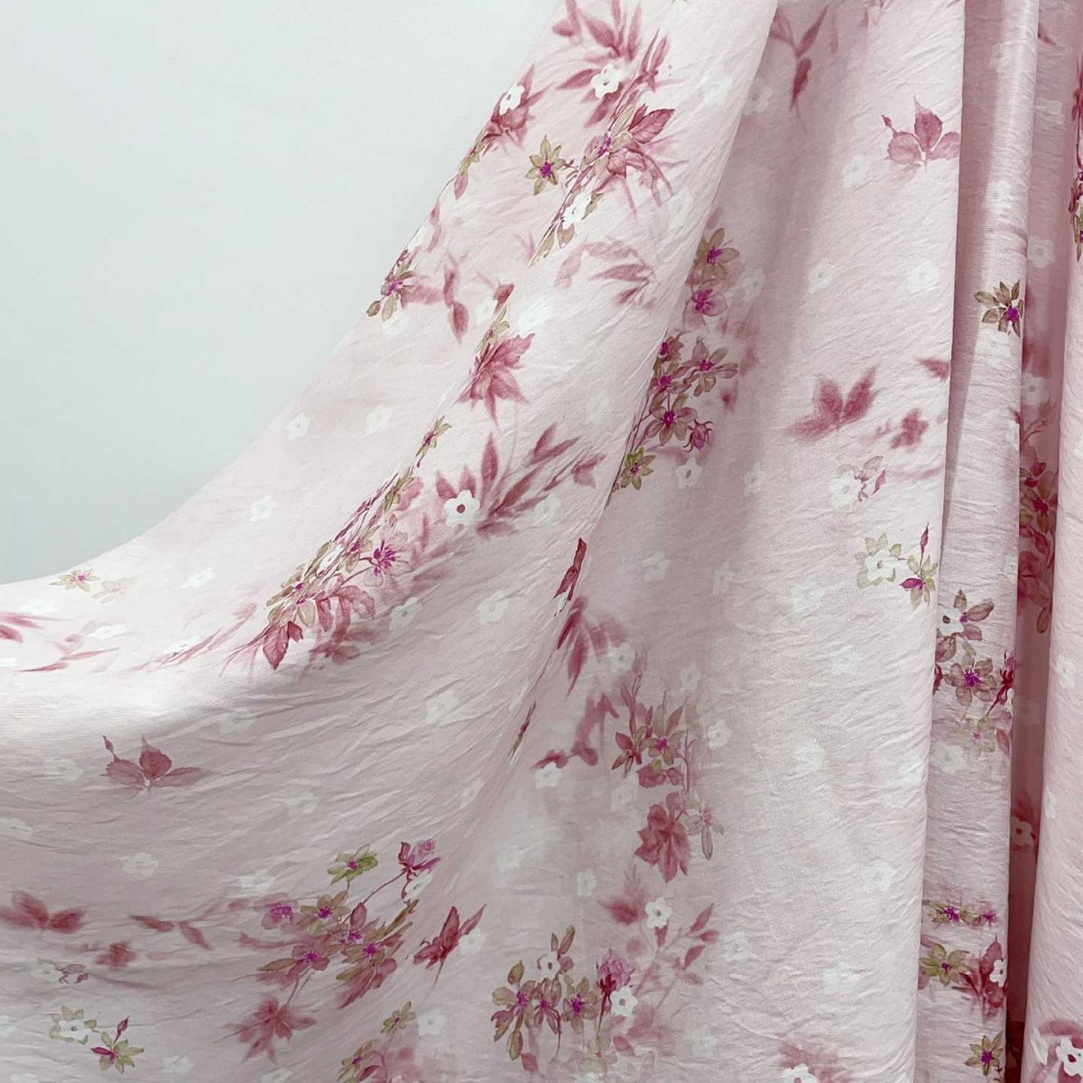 国风浪漫新款粉色花卉 锦棉幅宽150 印花苎麻面料人棉印花现货