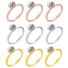 跨境新娘戒指 结婚男女婚庆水钻对戒 外贸时尚开口金色四爪钻戒指