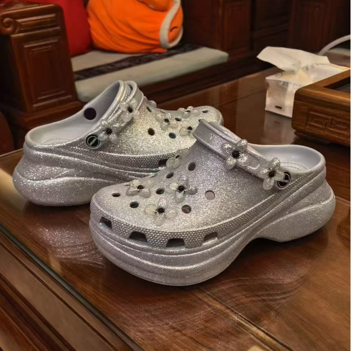 ノーラベルバージョン！ SMFK Little Whale Croc Shoes ホワイト 鹿ヒョナと同じスタイルの厚底サンダル ビーチシューズ アウタースリッパ|undefined
