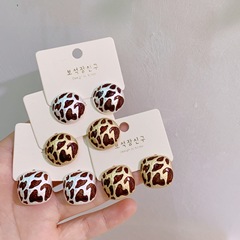 铜镀真金欧美复古豹纹滴油几何方形耳环女高级感时尚耳钉耳饰银针