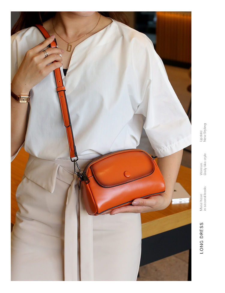 Single shoulder women's small double layer zipper, shell fashionable crossbody bags, cowhide mobile phone bag, trendy_voghion.com