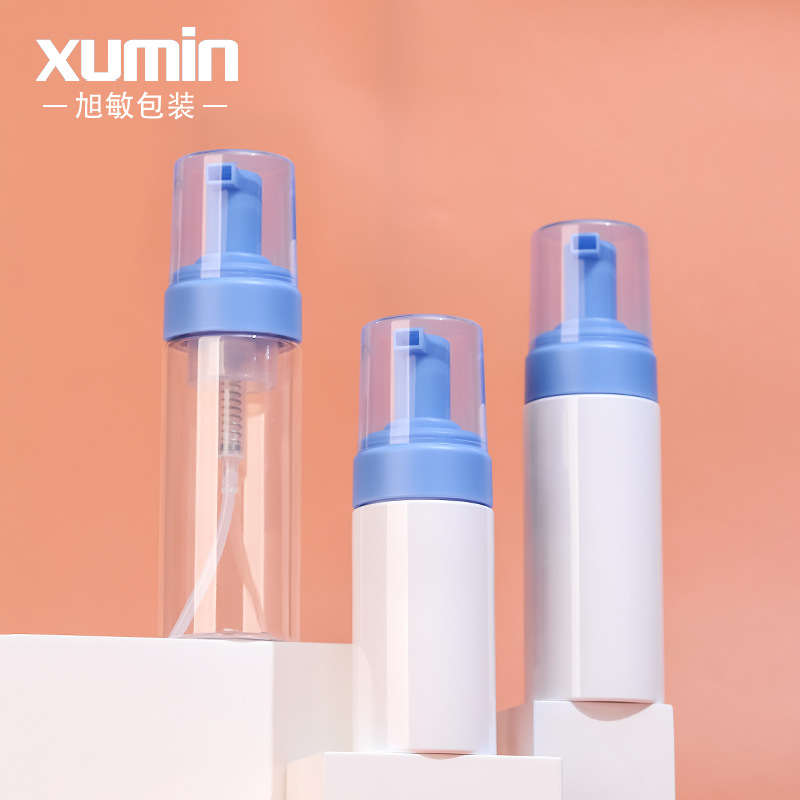 Xumin embalaje 100mL botella de mousse blanco 150ml bomba de espuma azul mate cabeza prensa botella de espuma transparente