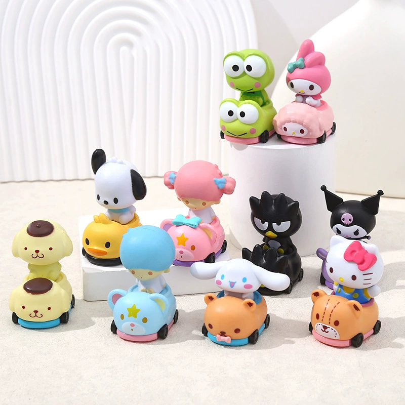 Toy figures (Sanrio style) 10‑piece pull‑back car set, assorted kawaii characters