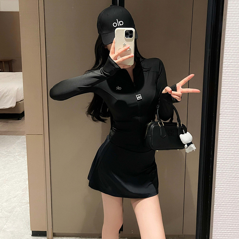 ALO MTLS高品质瑜伽服套装女修身防晒运动连帽外套防走光网球裙裤|undefined