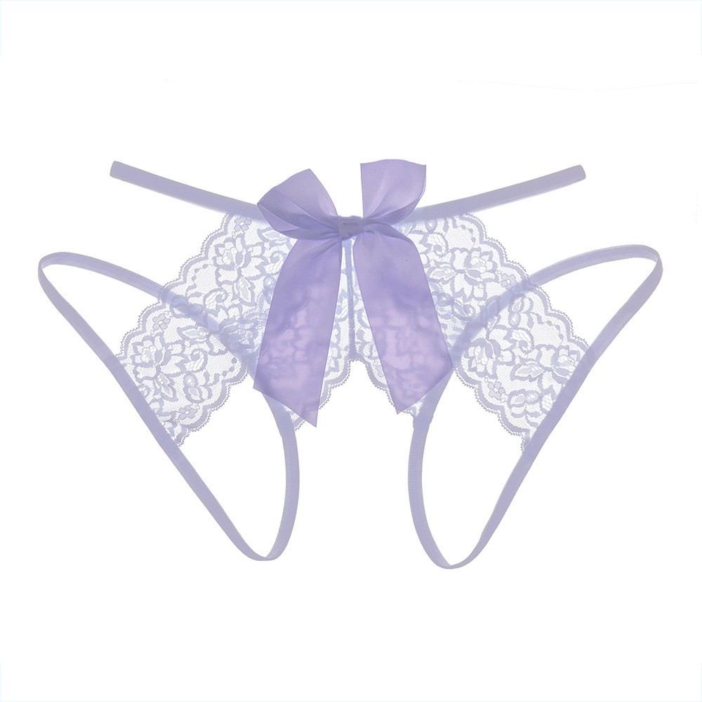 Plus Size Lace Lingerie Set with Open Crotch Tearable Panties, Light Purple, XL — detail image 13