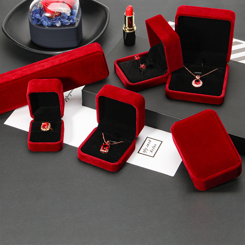 Esquina redonda franela caja de joyería caja de anillo de joyería pulsera caja de collar caja de embalaje de joyería pendientes caja al por mayor