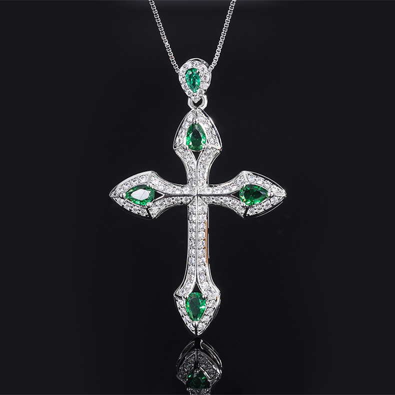 Fashion Cross Brass Inlay Zircon Pendant Necklace 1 Piece