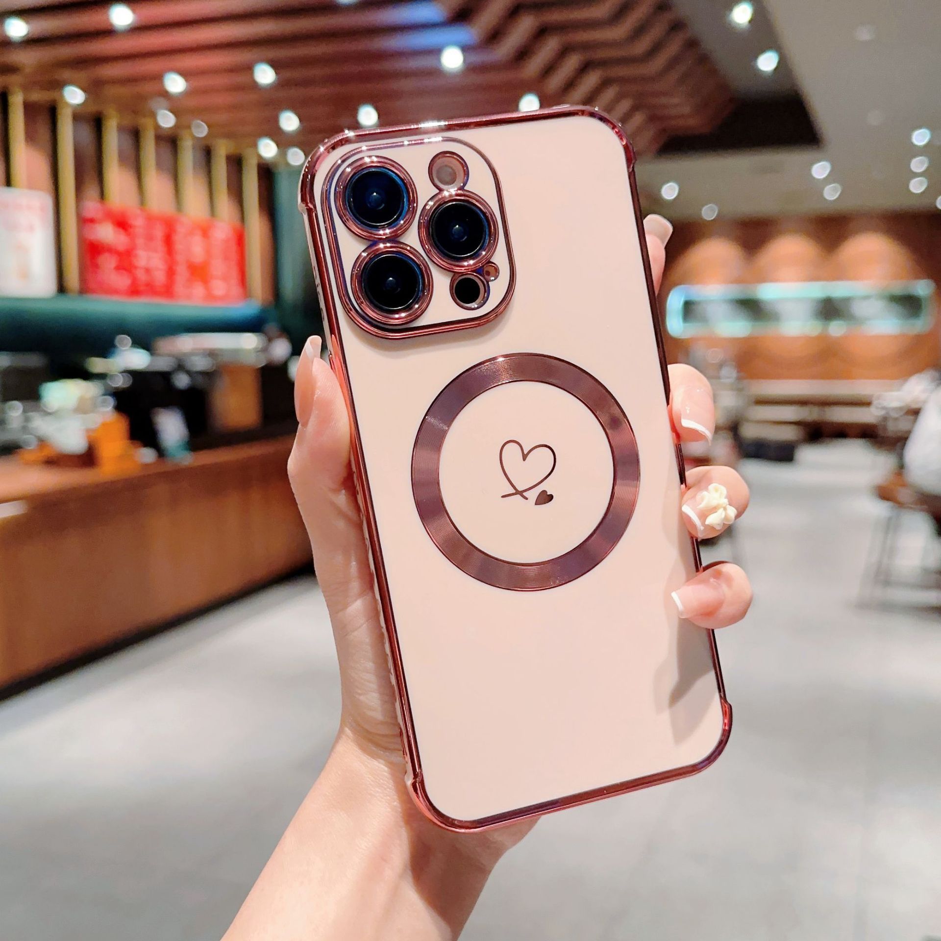 Magnetic Electroplated Double Heart Phone Case For Iphone 17_voghion.com