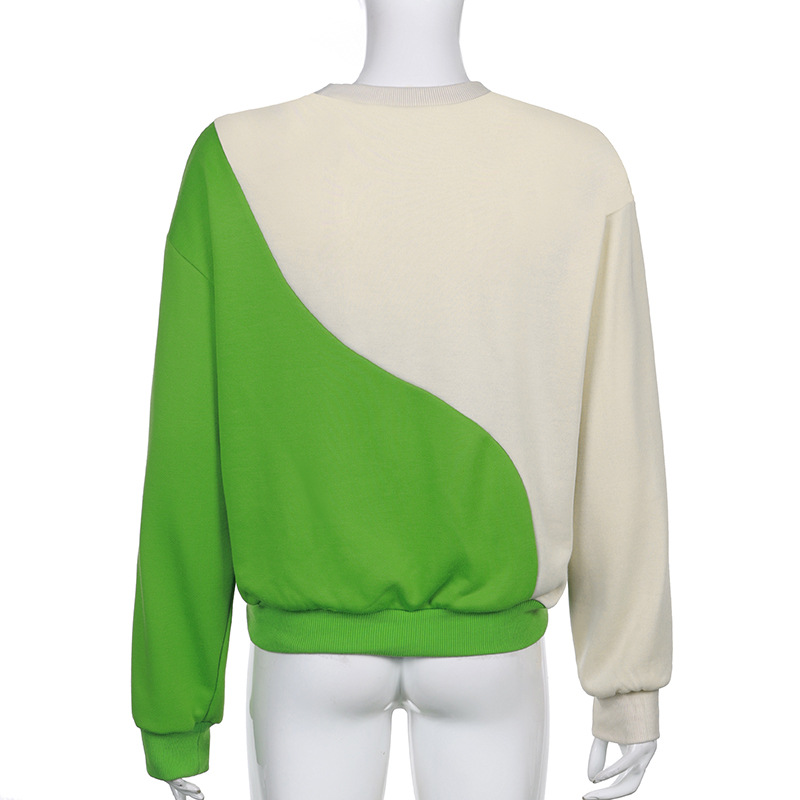 Colorblock Batwing Sleeve O-neck Short Sweatshirt