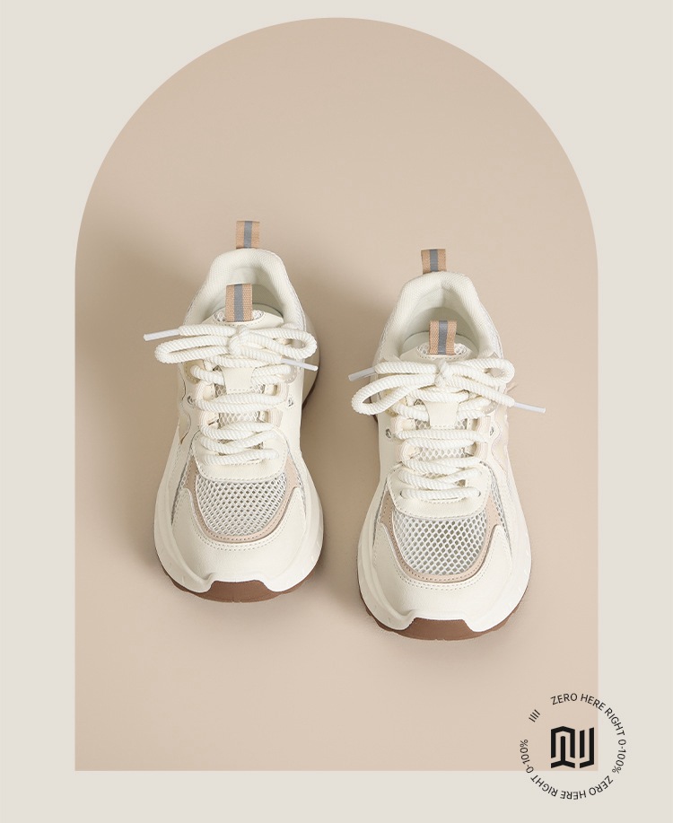 Giày sneaker nữ chunky đế dày tăng chiều cao 5cm, lưới thoáng khí, siêu nhẹ — IF11E màu be chi tiết 5