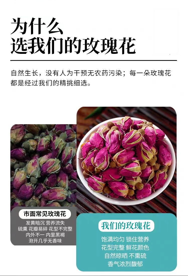 Pingyin Rose Buds (Rosa rugosa) — Sun-Dried Sulfur-Free Rose Tea, 500g quality and texture