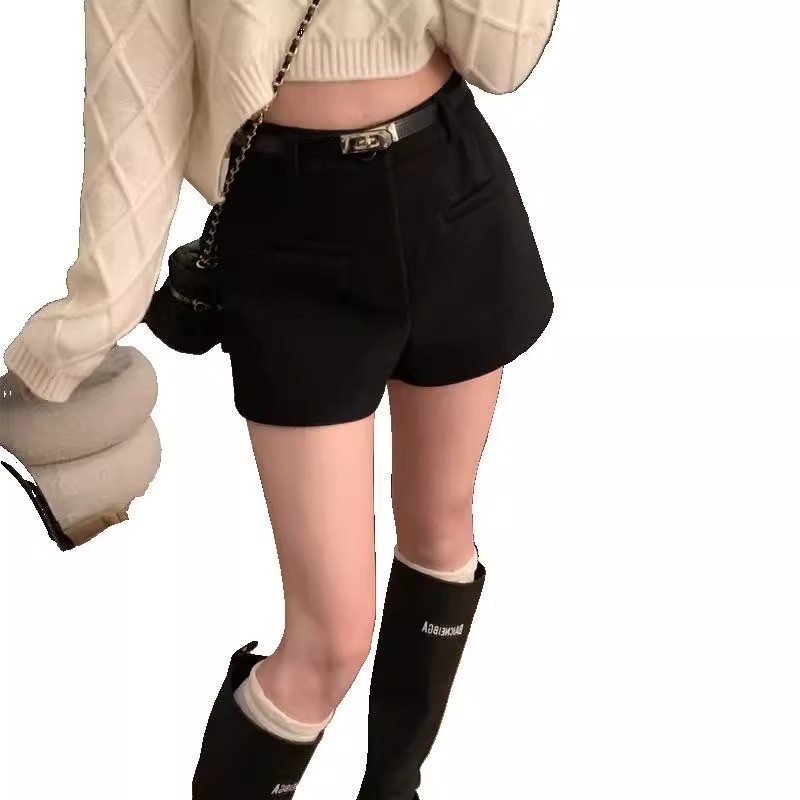 Pantalones cortos casuales negros calientes de lana con una palabra para mujeres nuevas botas de invierno de caída alta calentamiento gris
